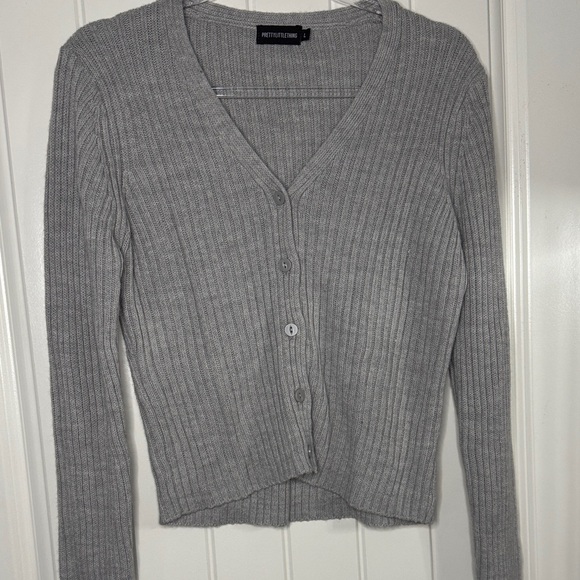 PrettyLittleThing Sweaters - PrettyLittleThing Gray Ribbed Cardigan